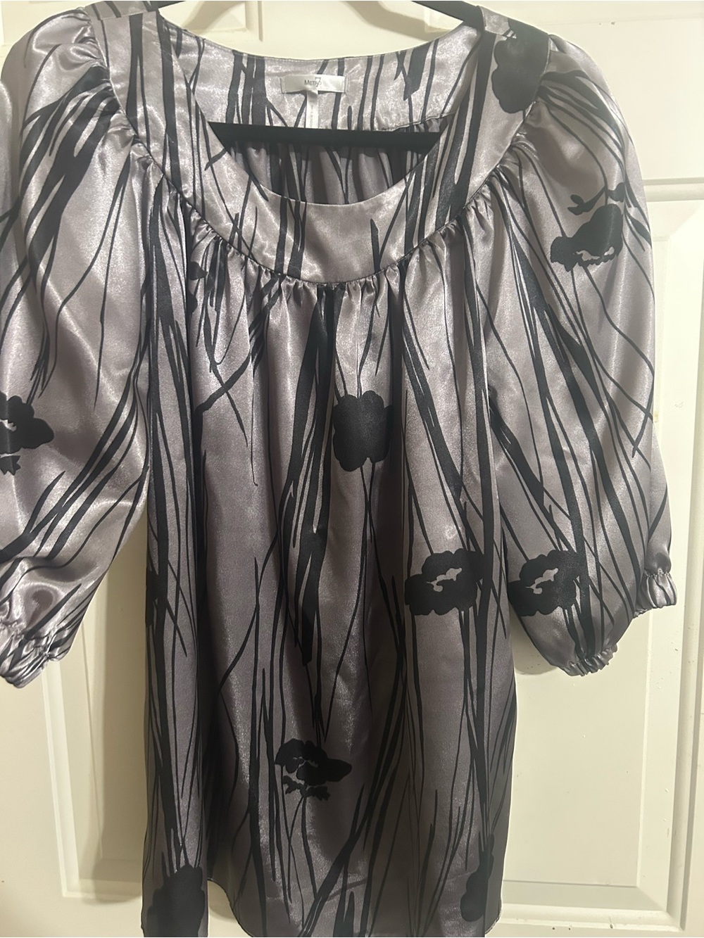 Metro Silver and Black Abstract Print Blouse